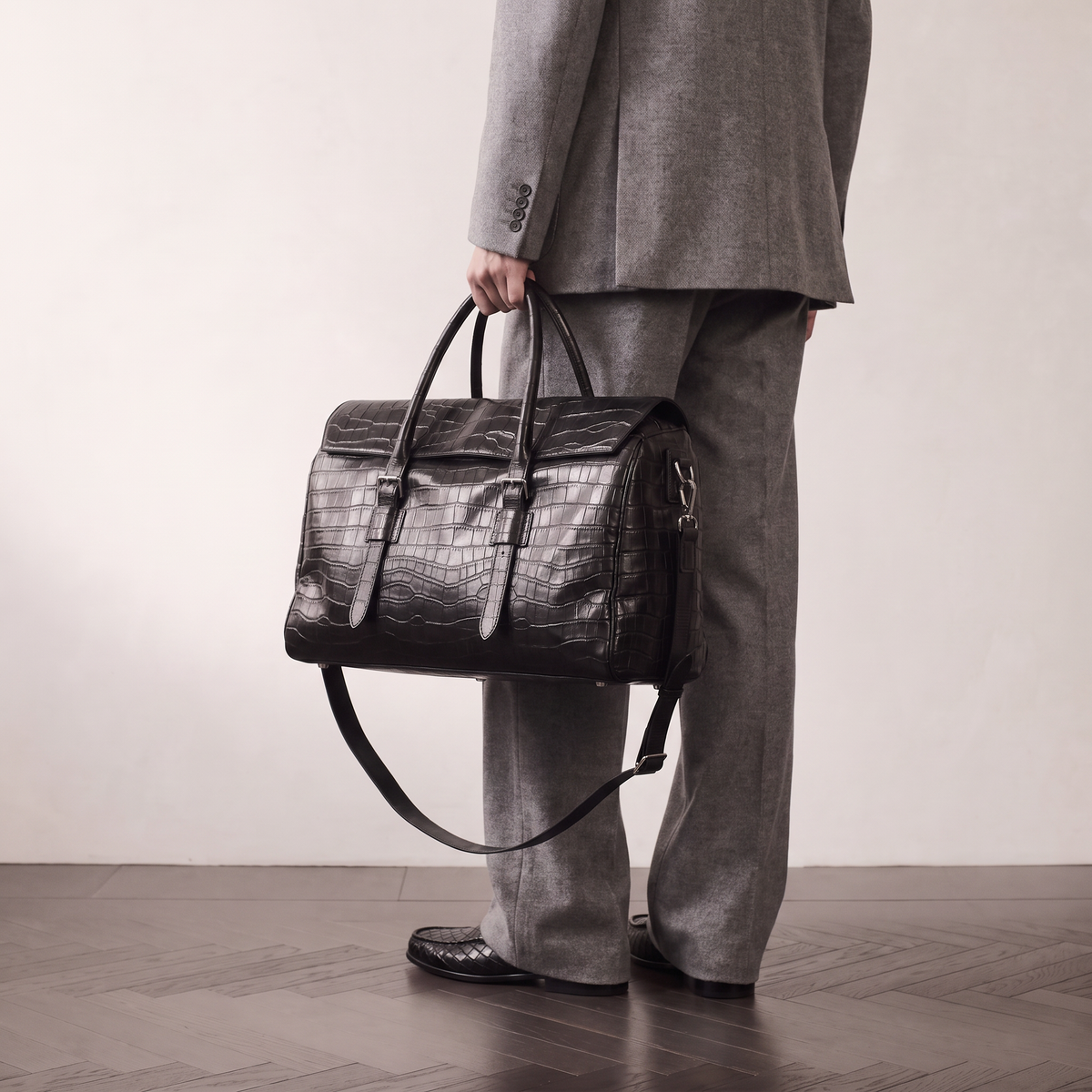 Croc-Embossed Leather Bag