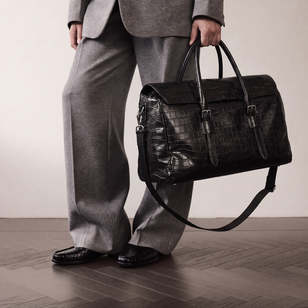 Croc-Embossed Leather Bag